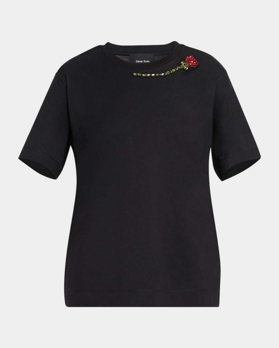 Crystal Rose Embellished Boyfrined T-Shirt
